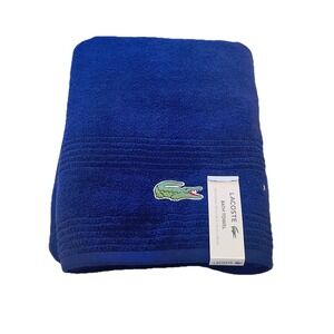 Lacoste ~ Navy Blue Bath Towel 100% Cotton‎ 30" x 52" Big Crocodile Logo (B)